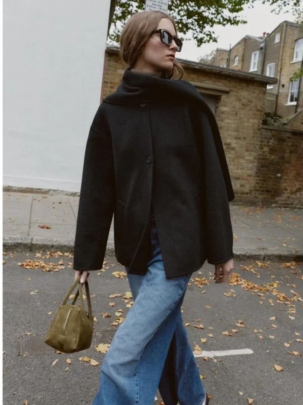 zara short wool coat with scarf